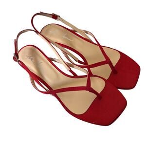 J.Crew x Isa Tapia Rachel Red Silk Moire Slingback Heels Sz US 7.5
